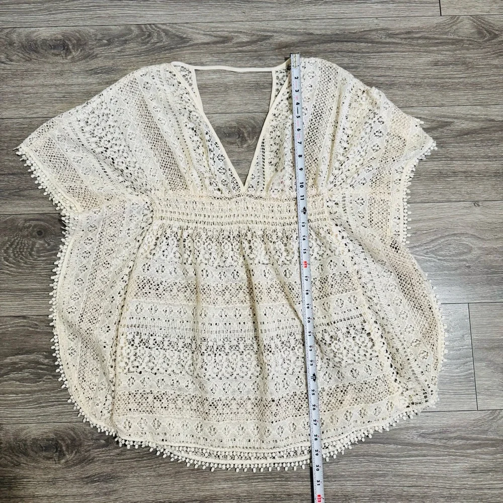 Xhilaration Women Bohemian Cream‎ V-Neck Lace Swim Cover Up Top Sz M